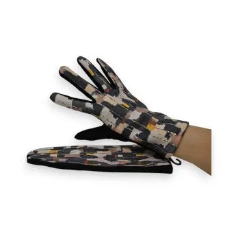 Suede-like velvet gloves with multicolored paint pattern