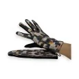 Suede-like velvet gloves with multicolored paint pattern