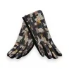 Suede-like velvet gloves with multicolored paint pattern