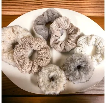 Set of 7 Taupe Beige Scrunchies