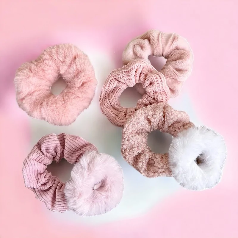 Set of 7 soft pink scrunchies