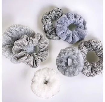 Set of 7 soft gray scrunchies