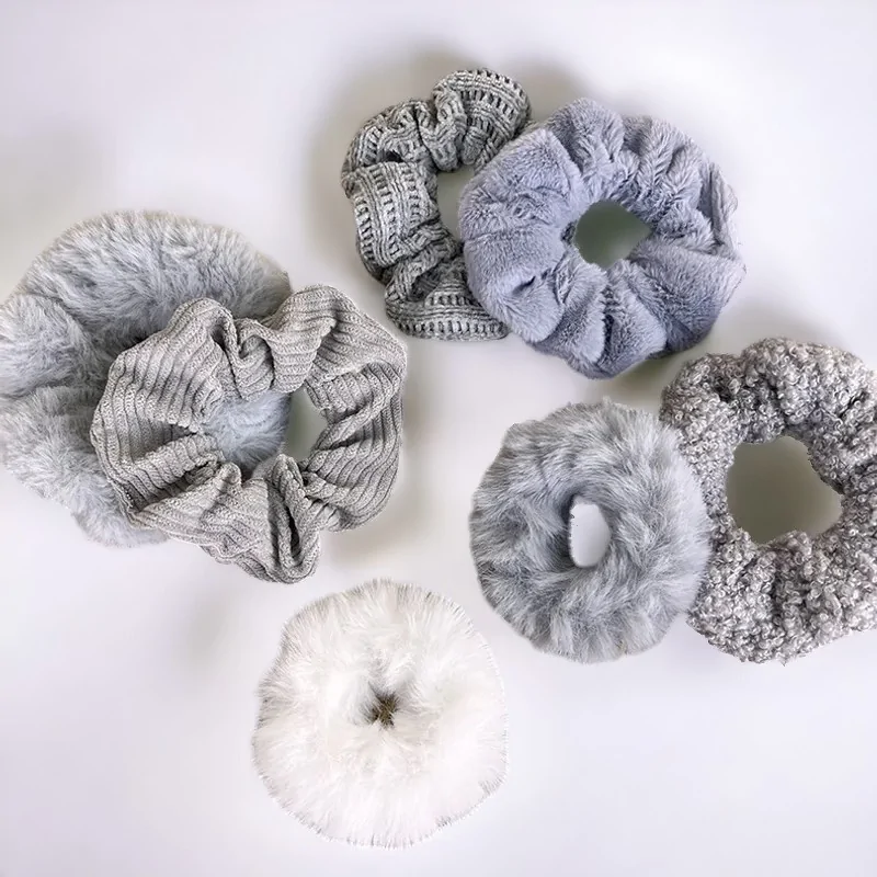 Set of 7 soft gray scrunchies