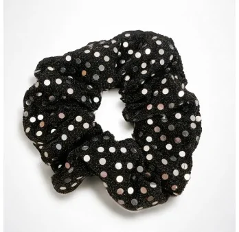 Scrunchie de Bola de Discoteca Negro y Plateado