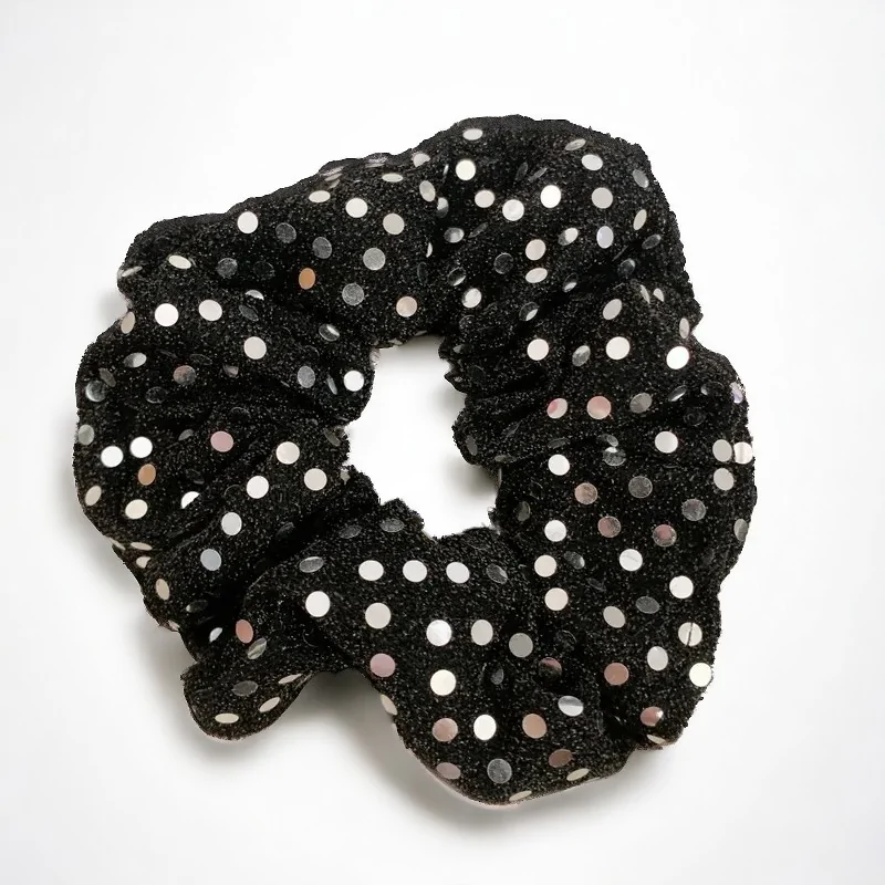 Scrunchie de Bola de Discoteca Negro y Plateado