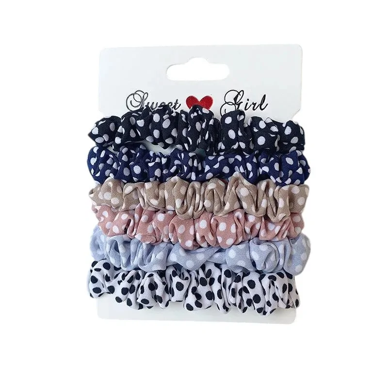 Set of 6 multicolored polka dot scrunchies