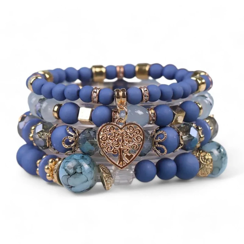 Bracelet multi-rangs Bohème chic Bleu