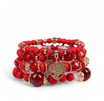 Bracelet multi-rangs fantaisie rouge