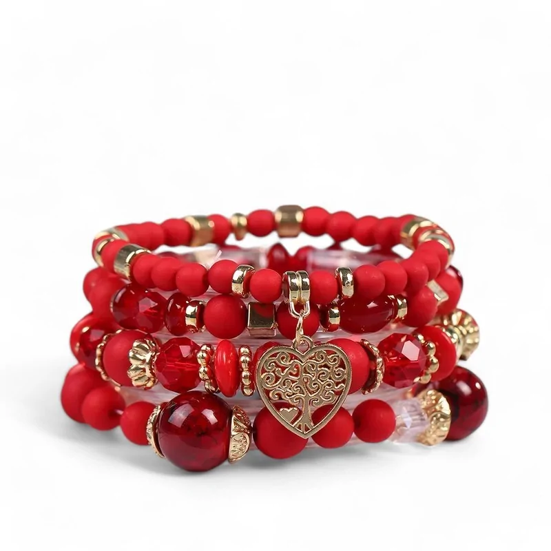 Bracelet multi-rangs fantaisie rouge