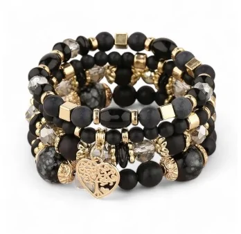 Bracelet multi Rangs fantaisie noir