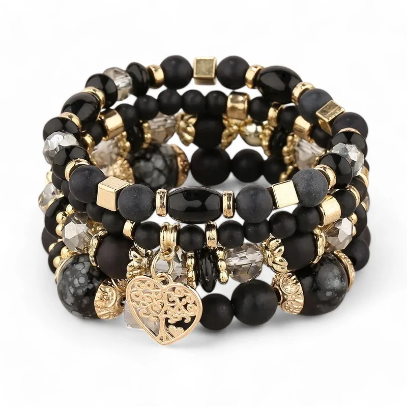 Bracciale multi filo fantasia nero