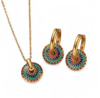 Goldenes Edelstahl-Schmuckset mit Mandala-Motiv