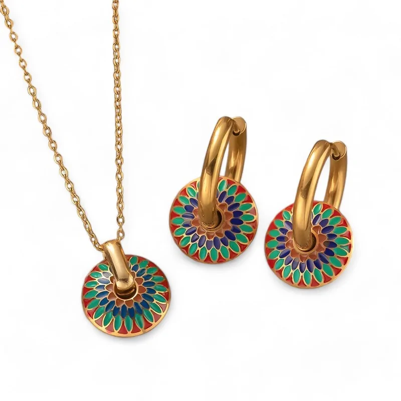 Goldenes Edelstahl-Schmuckset mit Mandala-Motiv