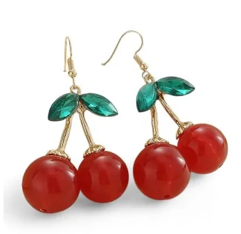 Boucles d'Oreilles Cerises Fantaisie Dorées