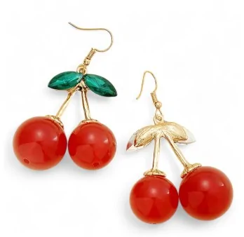 Cherry-Shaped Gold Fantasy Earrings