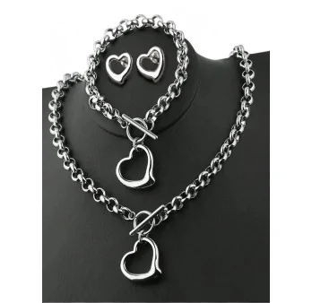 Heart-shaped stainless steel jewelry set Silver