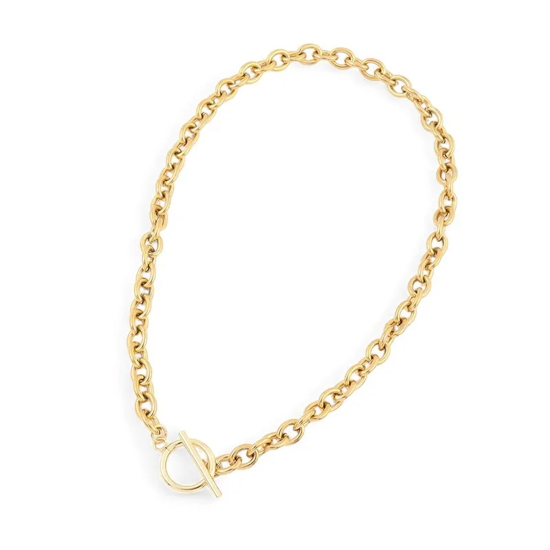 Gold-plated steel chain necklace with medallion clasp