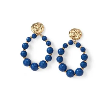 Boucles d'Oreilles Créoles Perles Bleues Royales