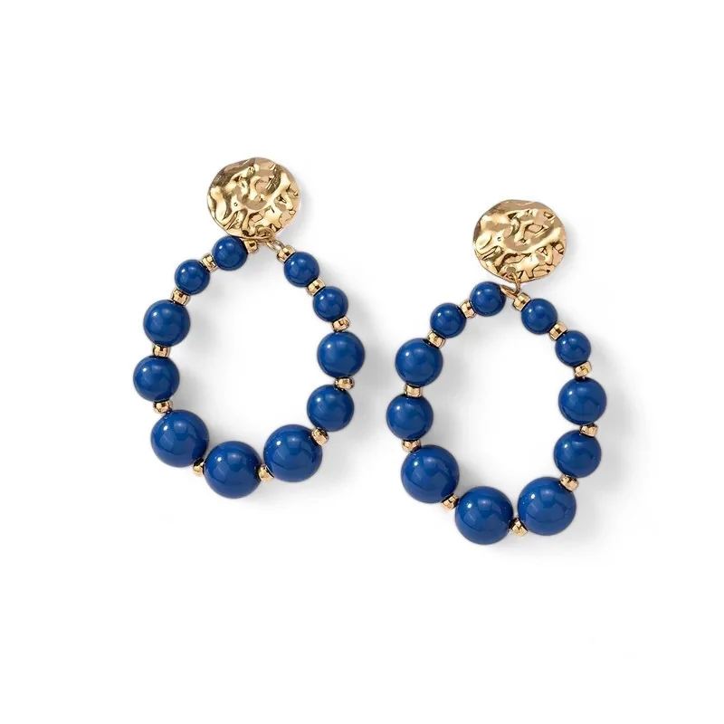 Royal Blue Pearl Hoop Earrings