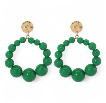 Golden Hoops with Green Pearls