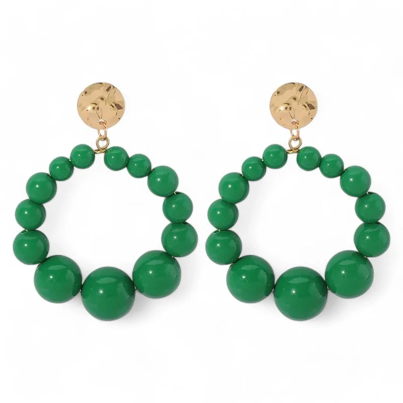 Golden Hoops with Green Pearls