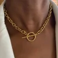 Collier chaîne Acier dorée fermoir médaillon