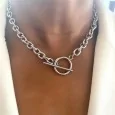 Steel chain necklace with circular clasp