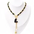 Gold-plated steel necklace with asymmetrical black heart