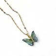 Gold-plated Steel Necklace with Blue-Green Gradient Butterfly