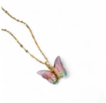 Collier papillon acier doré dégradé rainbow