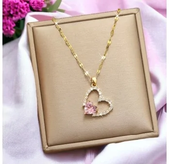 Romantic Heart Necklace in Gold-Plated Steel