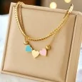 Double-strand necklace with colorful hearts in gold-plated steel