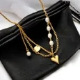 Gold-plated Steel Necklace with Heart and Pearls