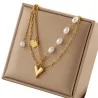 Gold-plated Steel Necklace with Heart and Pearls