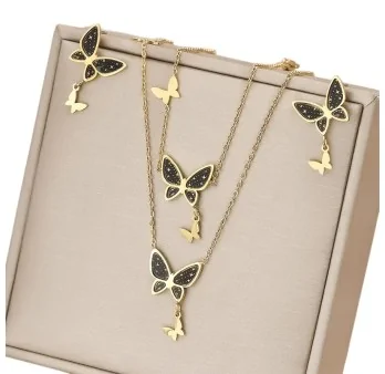 Butterfly Jewelry Set with Black and Gold Star Design in Stainless Steel