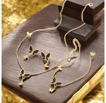 Black Butterfly Jewelry Set with Gold Star, Stainless Steel