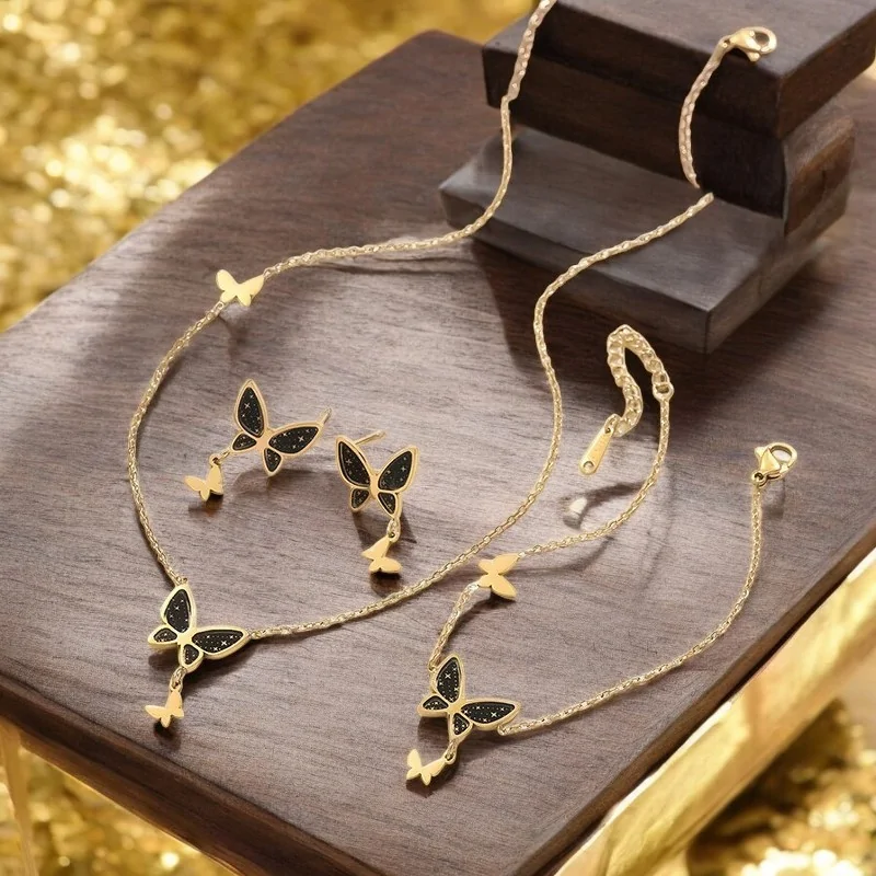 Gold Plated shops Butterfly Jewelry Set