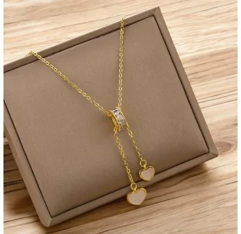 Gold-plated Steel Necklace Heart Pearly White Elegance