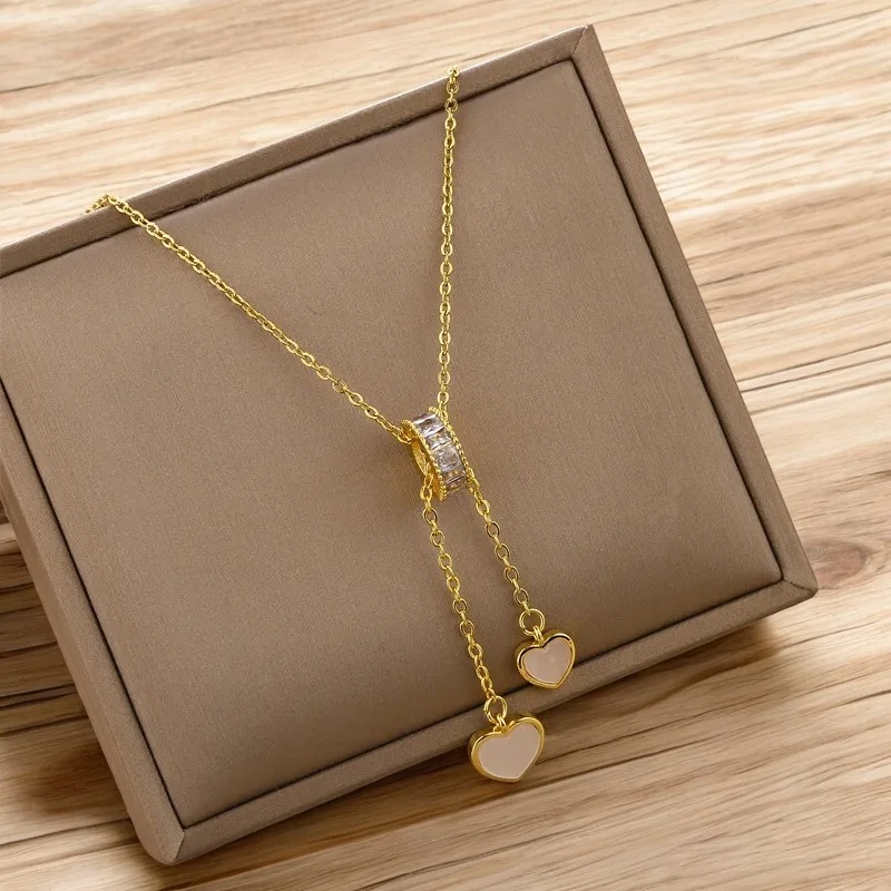 Gold-plated Steel Necklace Heart Pearly White Elegance