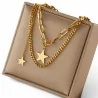 Gold-plated steel necklace with double rows of stars