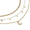 Collier multi-rangs étoiles et lune Acier doré