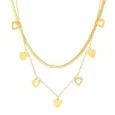 Collar de acero dorado con doble cadena y corazones