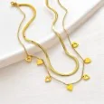 Gold-plated Steel Necklace with Double Chain and Hearts