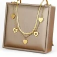 Gold-plated Steel Necklace with Double Chain and Hearts