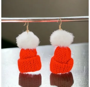 Boucles d'oreilles Fantaisie bonnet rouge tricot de Noël