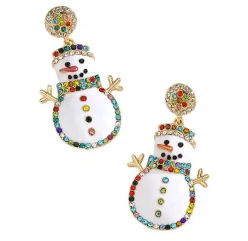 Boucles d'oreilles bonhomme de neige strass multicolores