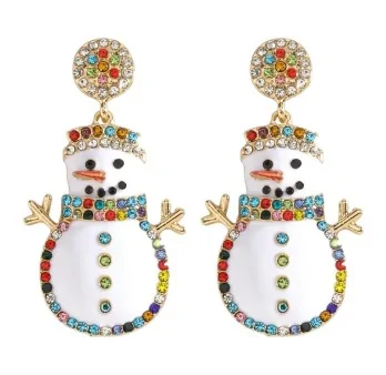 Boucles d'oreilles bonhomme de neige strass multicolores