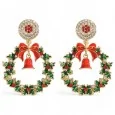 Golden Christmas Earrings with Crown and Bell