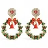 Golden Christmas Earrings with Crown and Bell