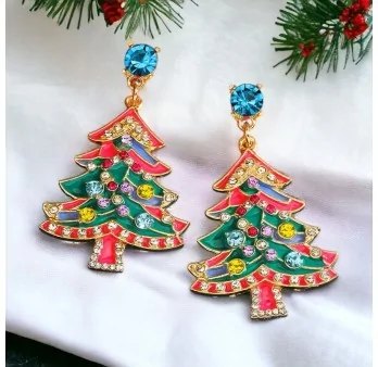 Boucles d'oreilles Dorées Sapin de Noël Fantaisie